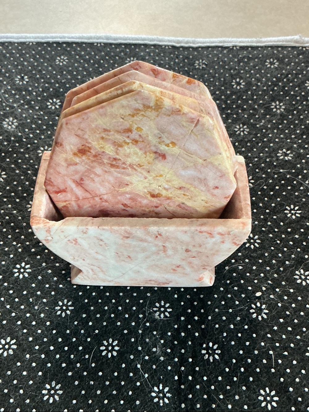 Pink Marble Stone Coaster Set with Holder